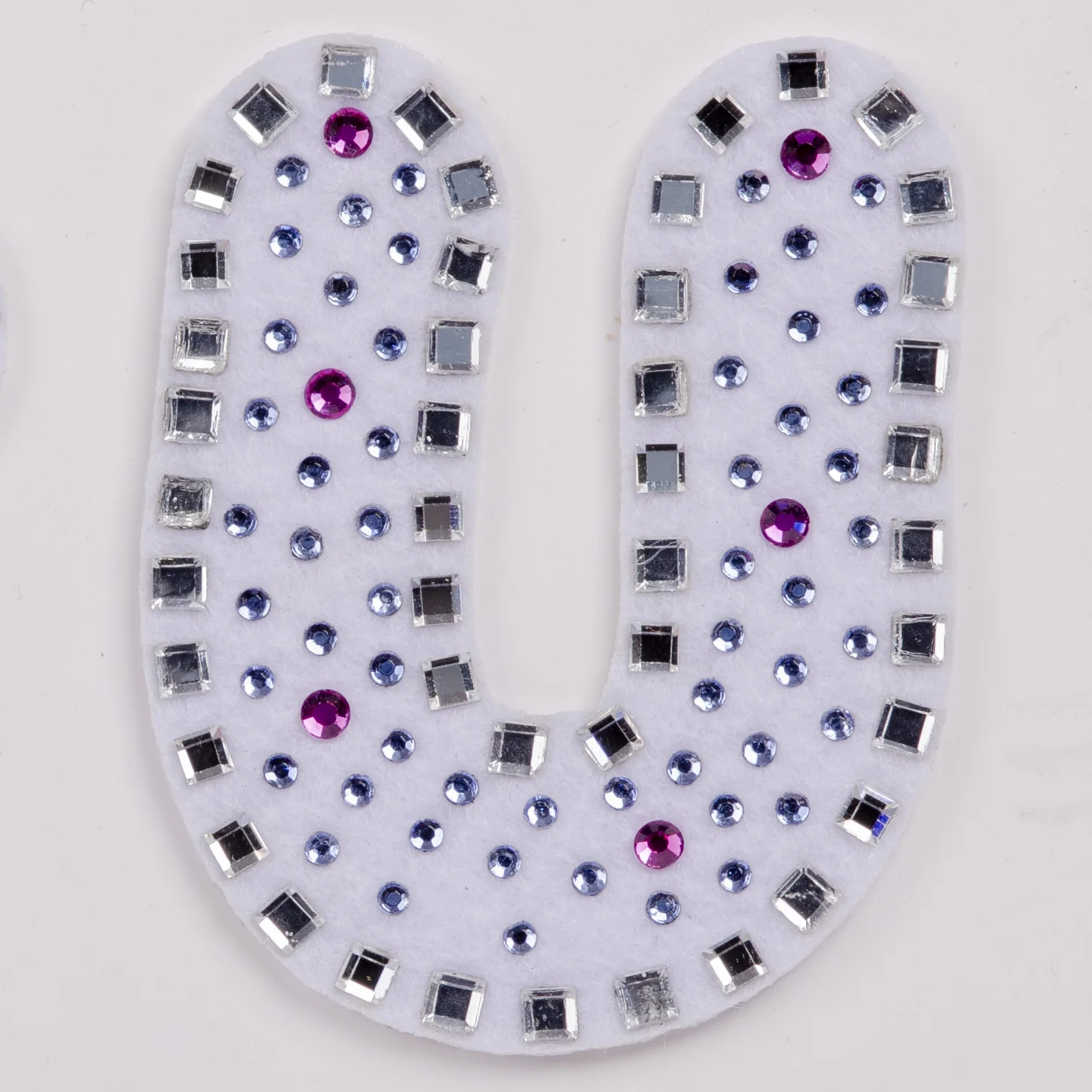 White square rhinestone letter D patch