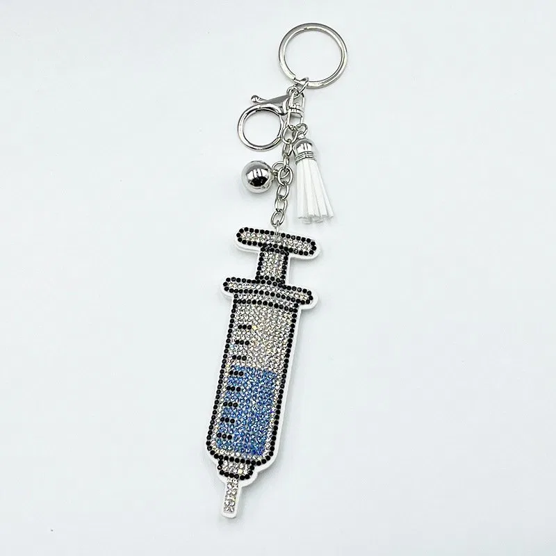 Crystal syringe rhinestone keychain, item HC-YWXK-043