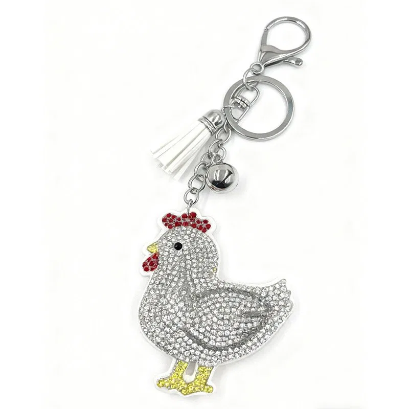 Rhinestone rooster charm with tassel, item HC-YWXK-008