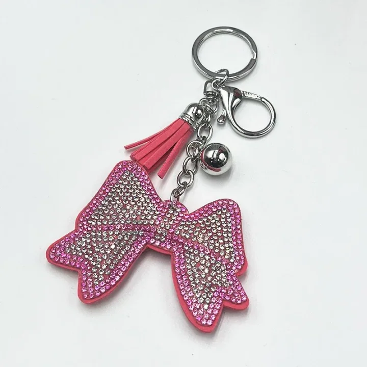 Rhinestone bow keychain with tassel