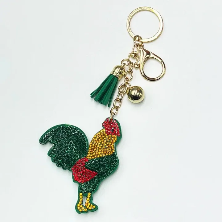 Colorful rhinestone rooster keychain