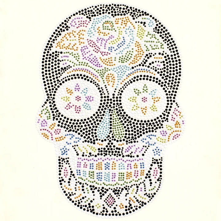 Colorful sugar-skull rhinestone heat transfer