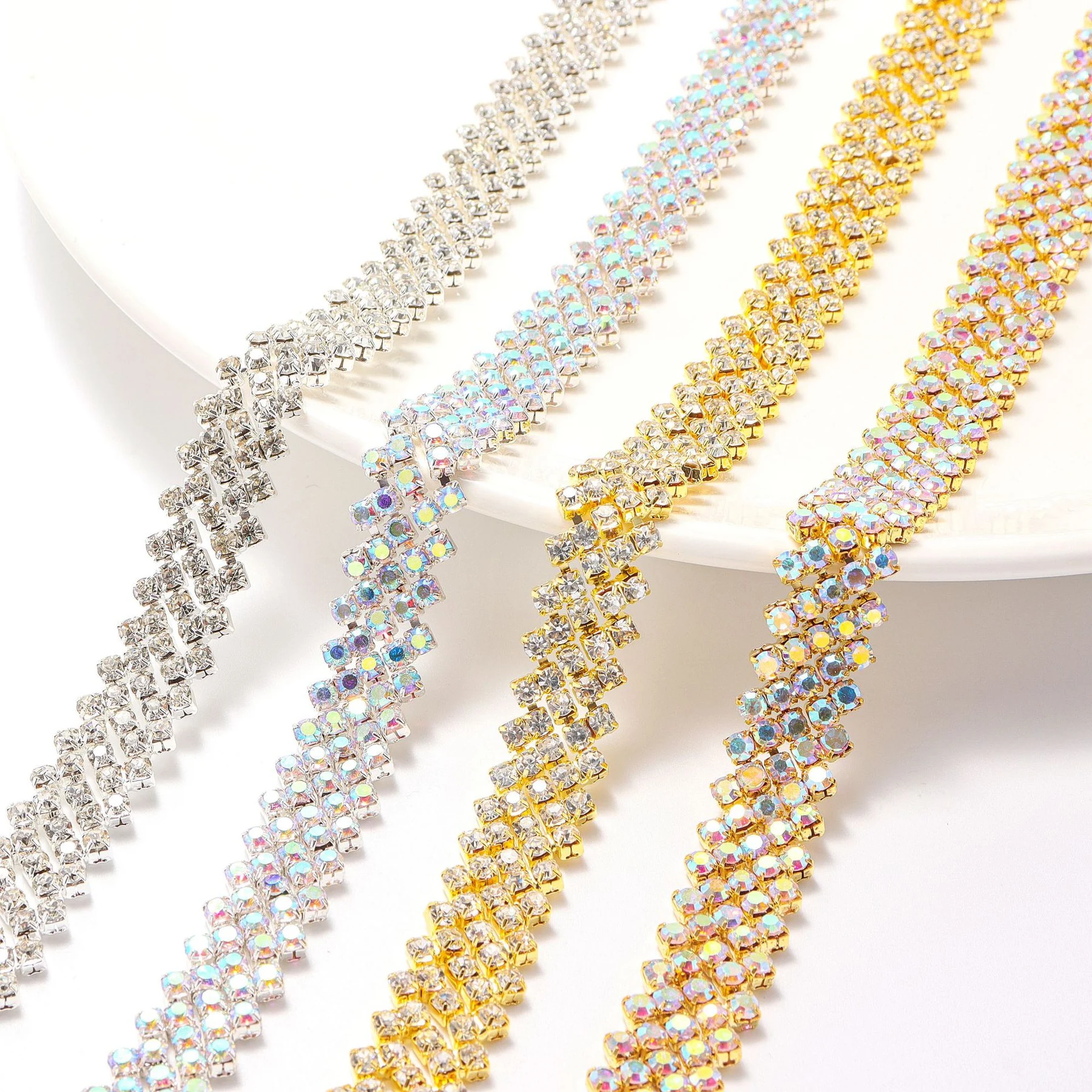 1.4 cm Diagonal Five-Row Rhinestone Chain