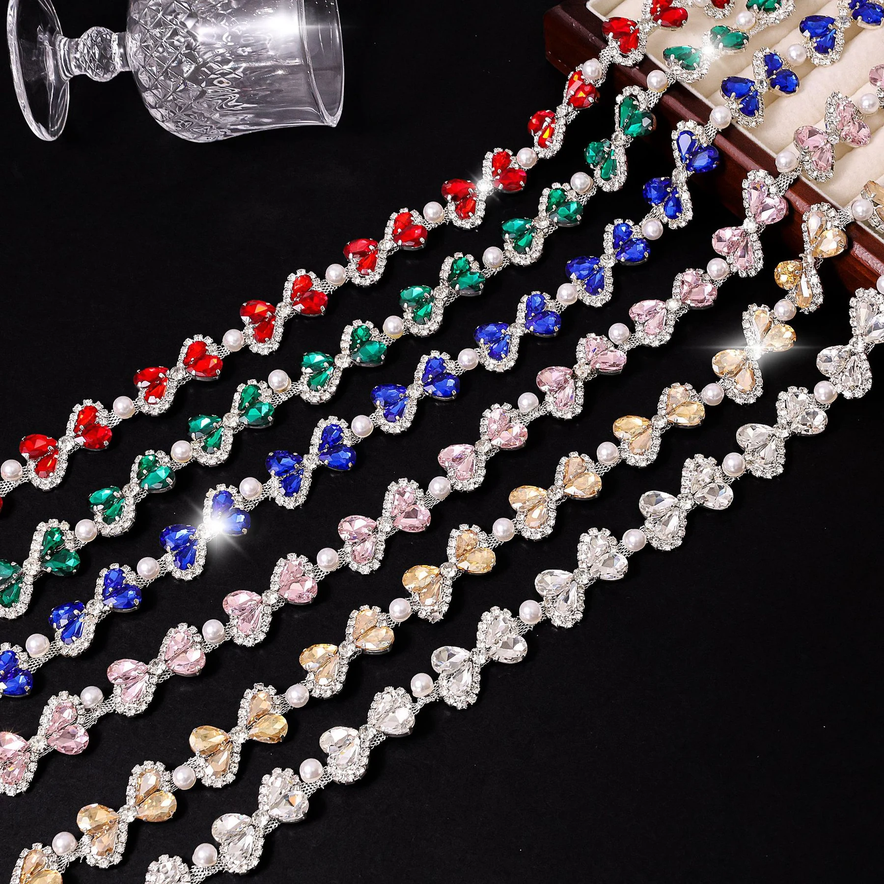 2.3 cm Oval Flower Rhinestone Chain