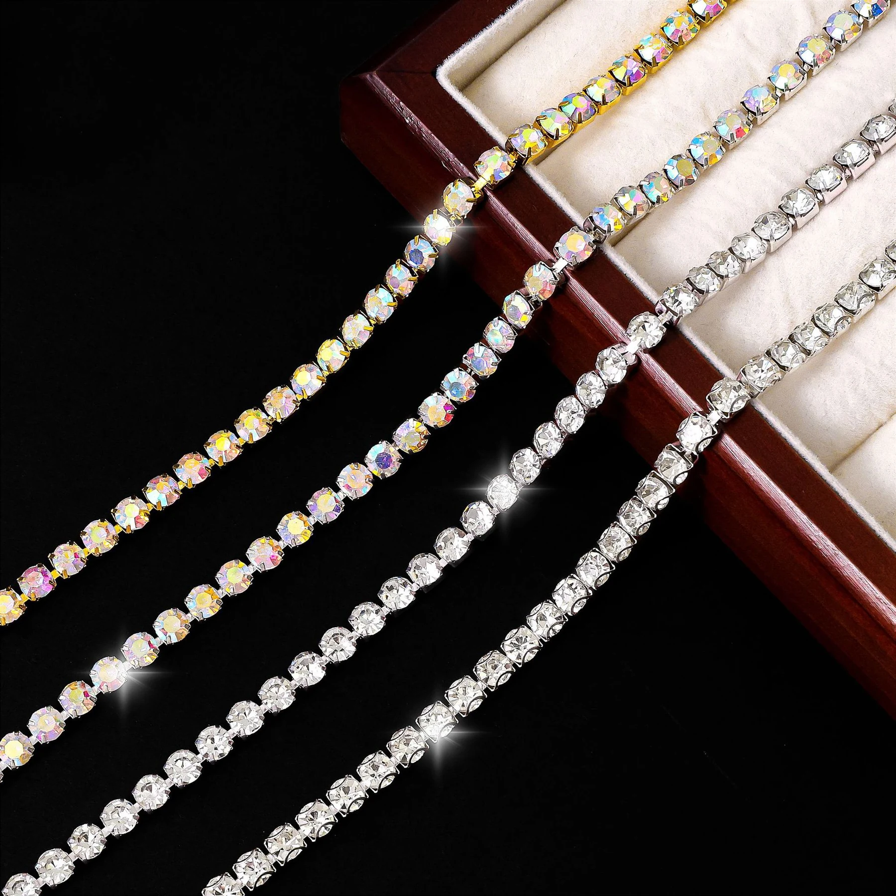 AB Color Single-Row Rhinestone Claw Chain