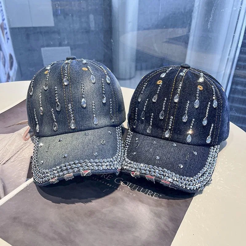 Crystal-decorated baseball cap reference with a curved crown