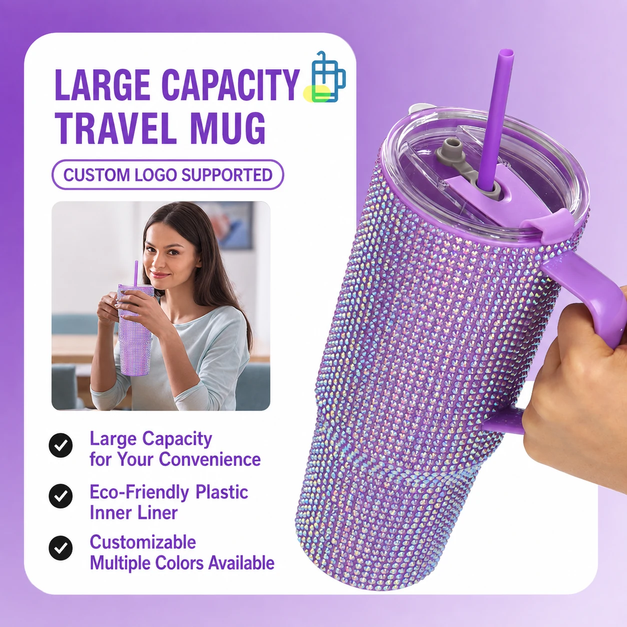 AB Rhinestone Travel Mug with Handle