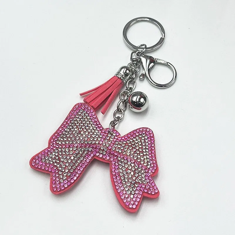 Bow and tassel rhinestone keychain with attached hardware