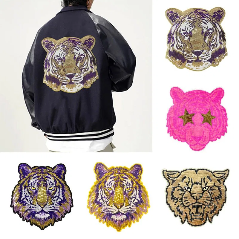 Tiger Sequin Embroidered Iron-On Patch