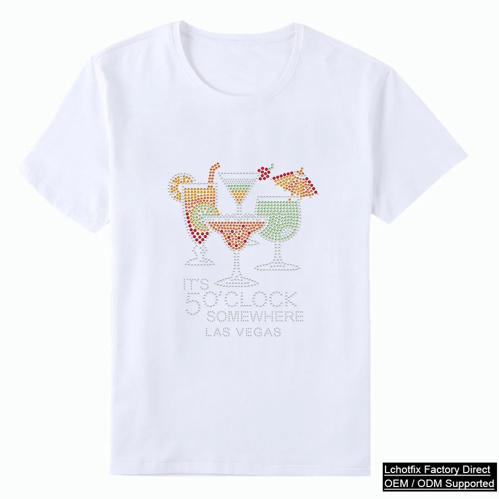 Colorful Cocktail Rhinestone Heat Transfer T-Shirt