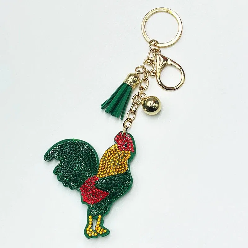 Colorful Rhinestone Rooster Tassel Keychain