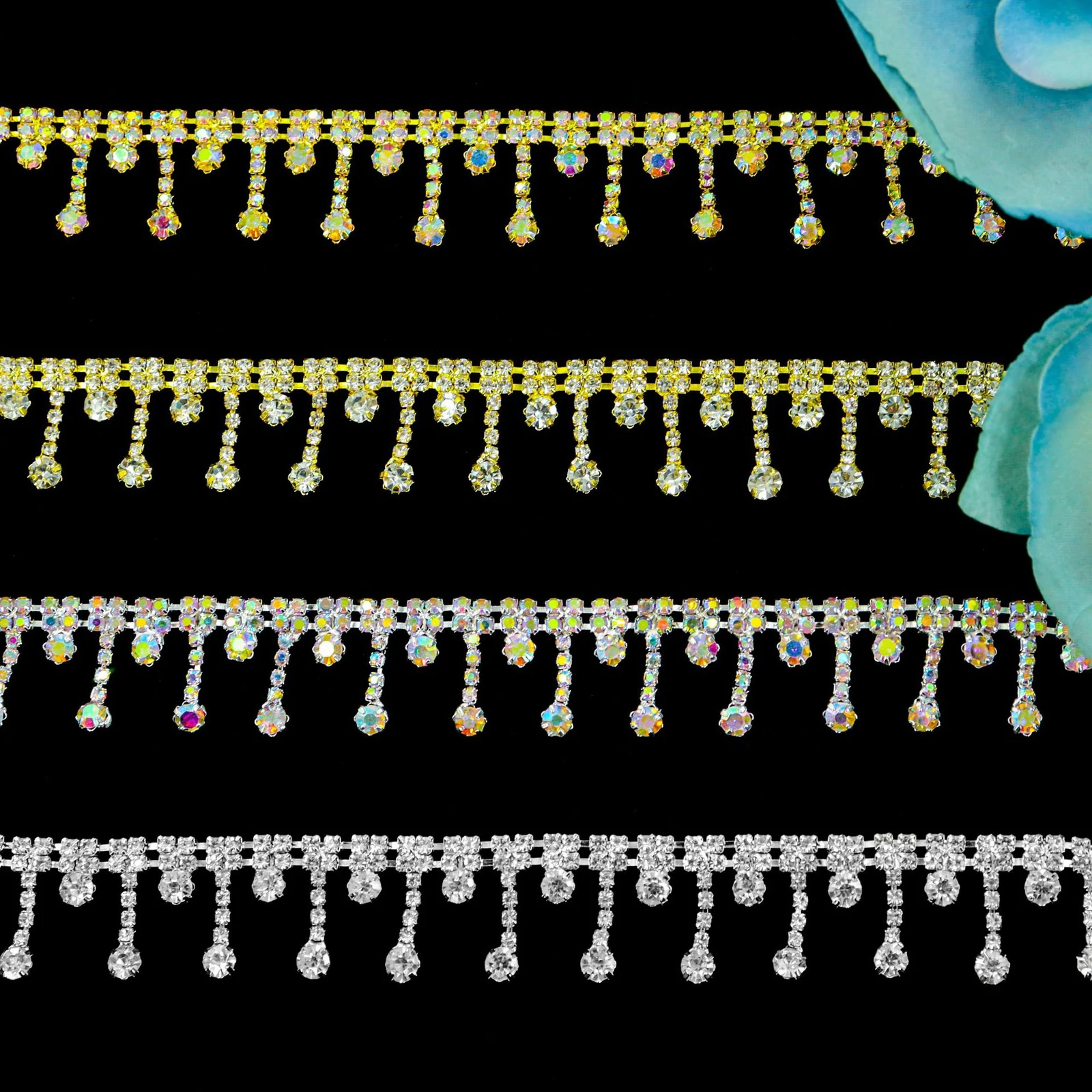 Dangle Rhinestone Fringe Trim for Clothing and Bags