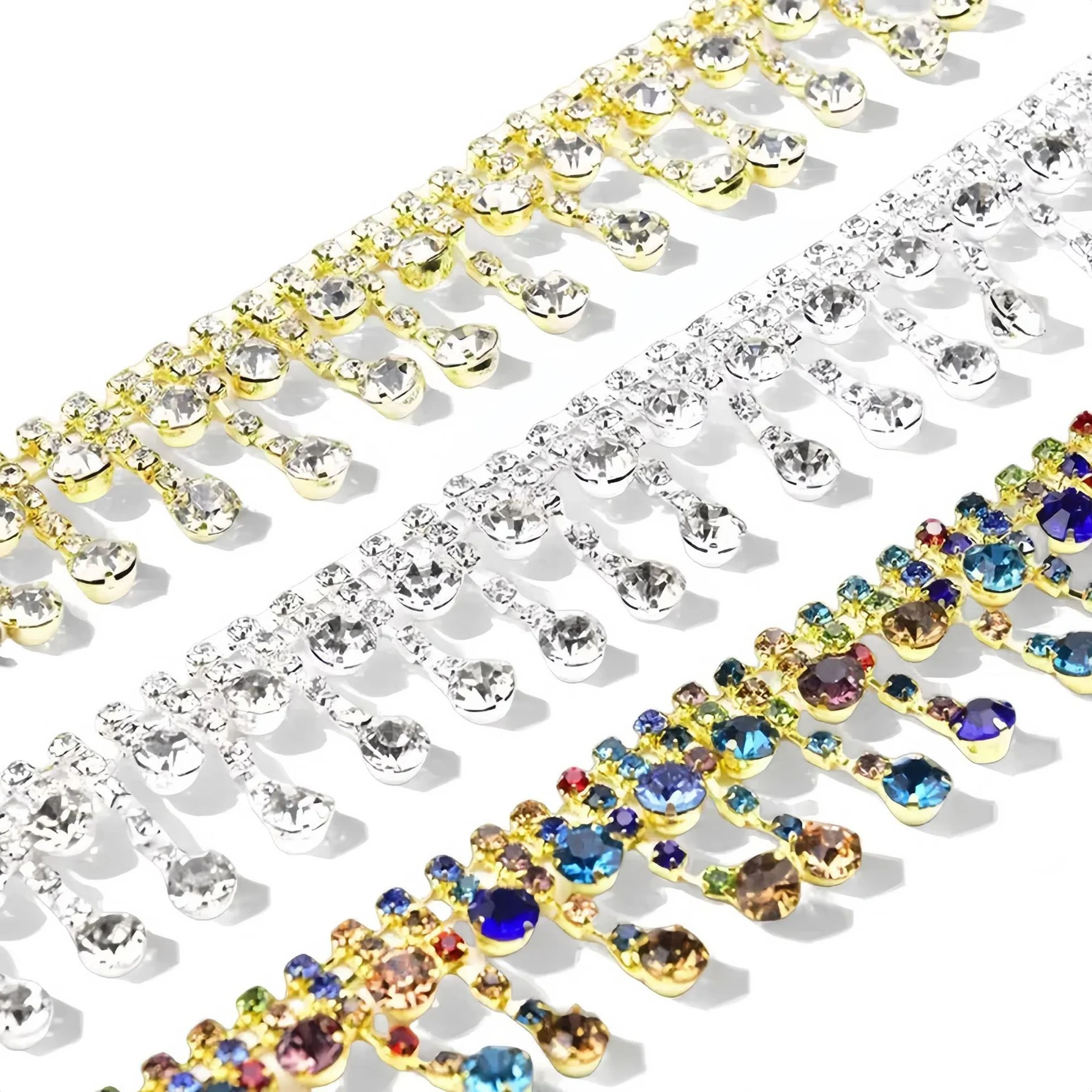Double-Row Drop Rhinestone Fringe Chain