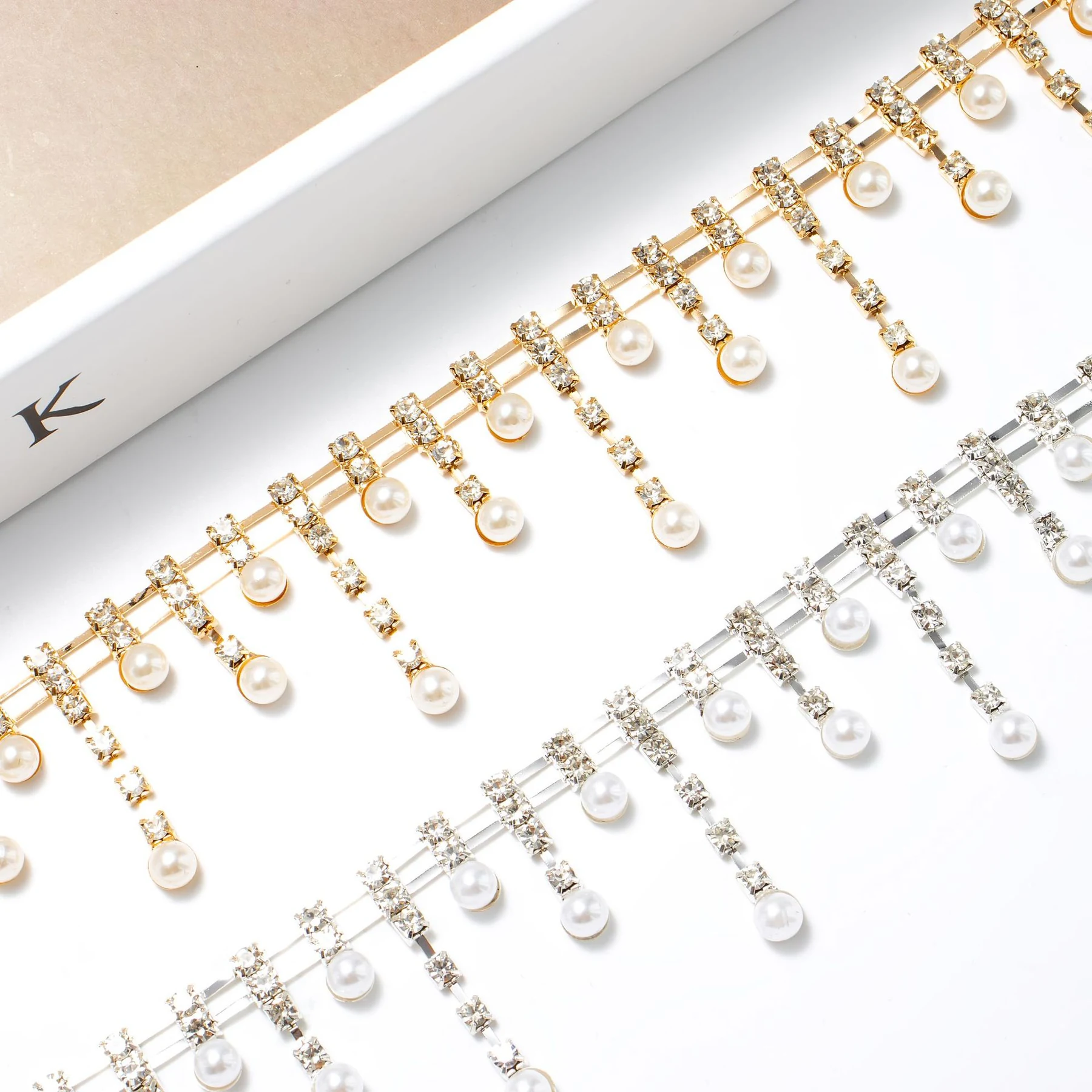 3.8 cm Double-Row Pearl Drop Rhinestone Fringe