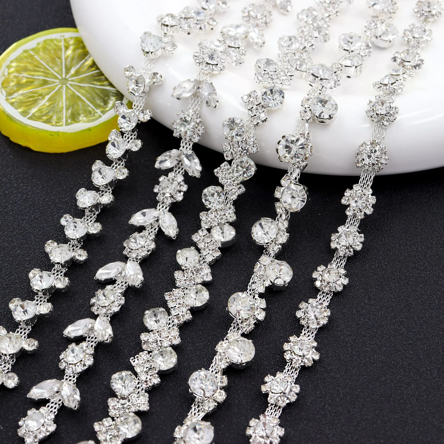 Floral and S-Shape Rhinestone Chain Set