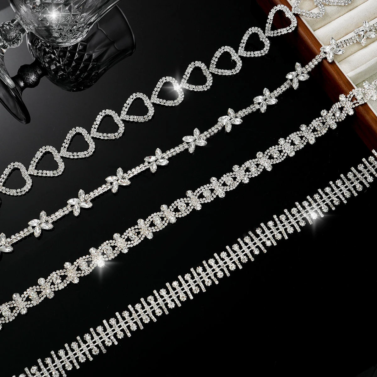 Four-Design Crystal Rhinestone Chain Assortment