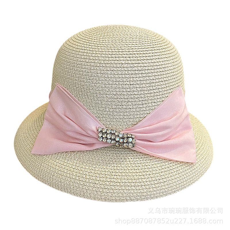 Bow-Trimmed Crystal Buckle Sun Hat, view 3