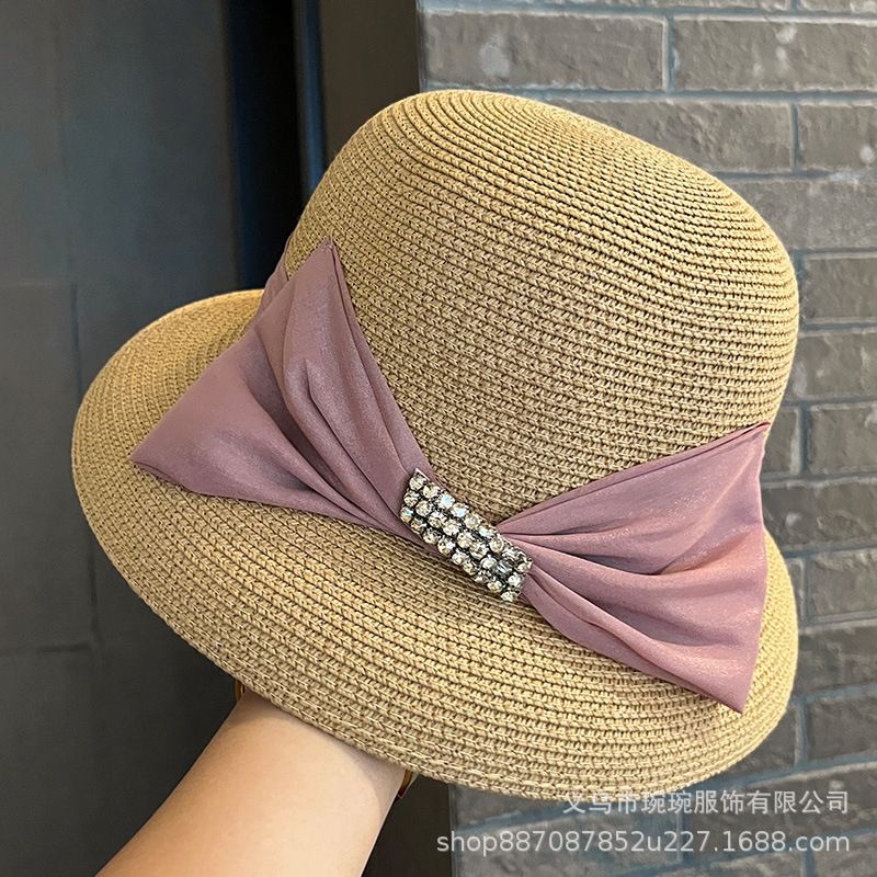 Bow-Trimmed Crystal Buckle Sun Hat, view 6