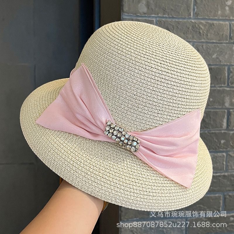 Bow-Trimmed Crystal Buckle Sun Hat, view 7
