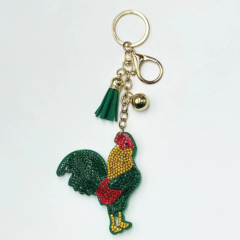 Green-Tassel Multicolor Rooster Charm, view 3