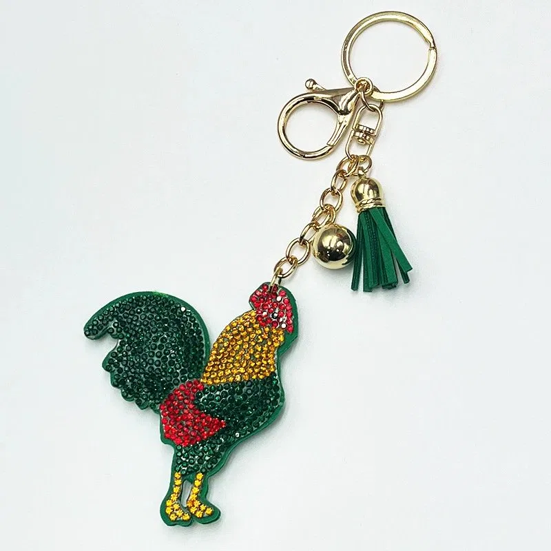 Green-Tassel Multicolor Rooster Charm, view 4