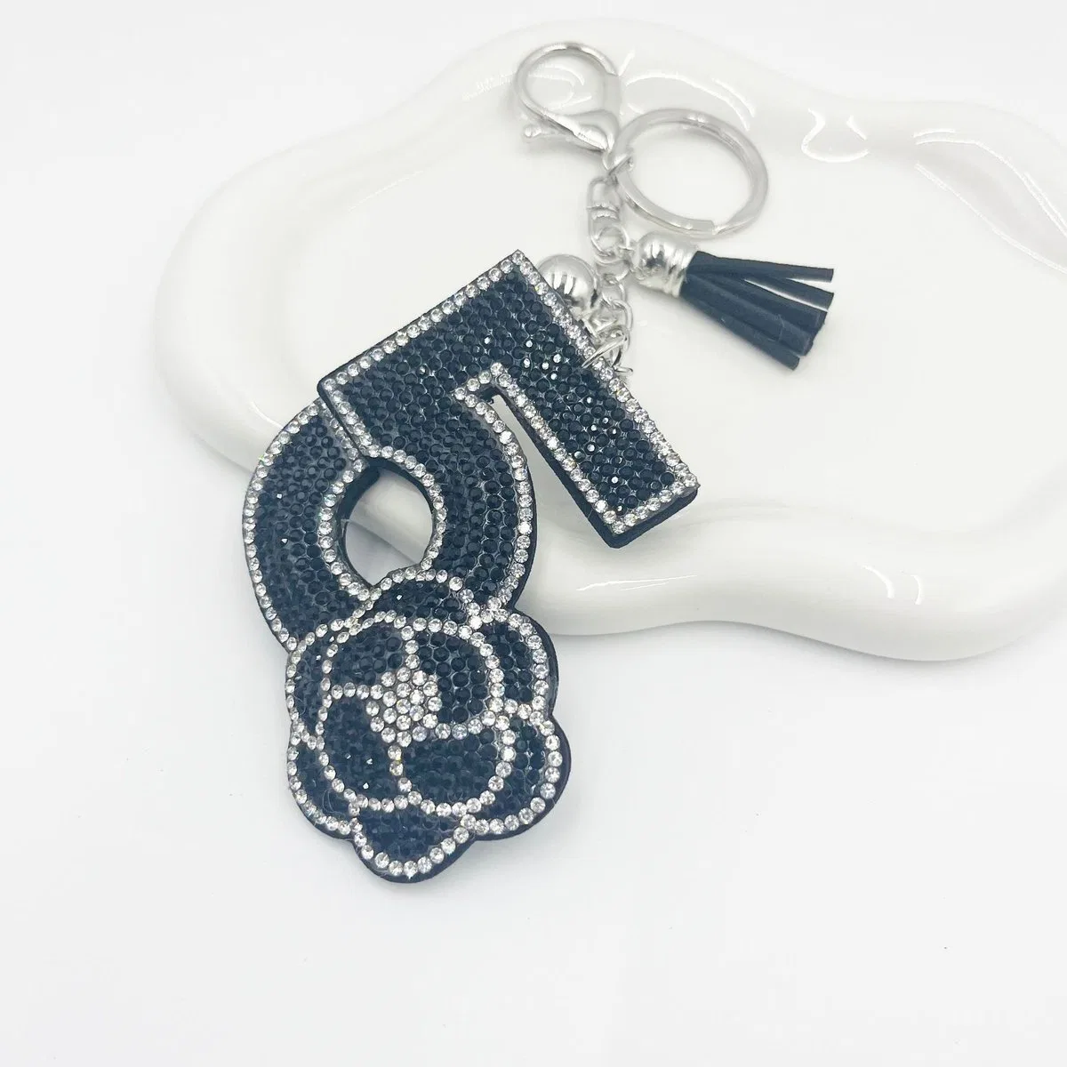 Number Five Floral Crystal Bag Charm, view 2