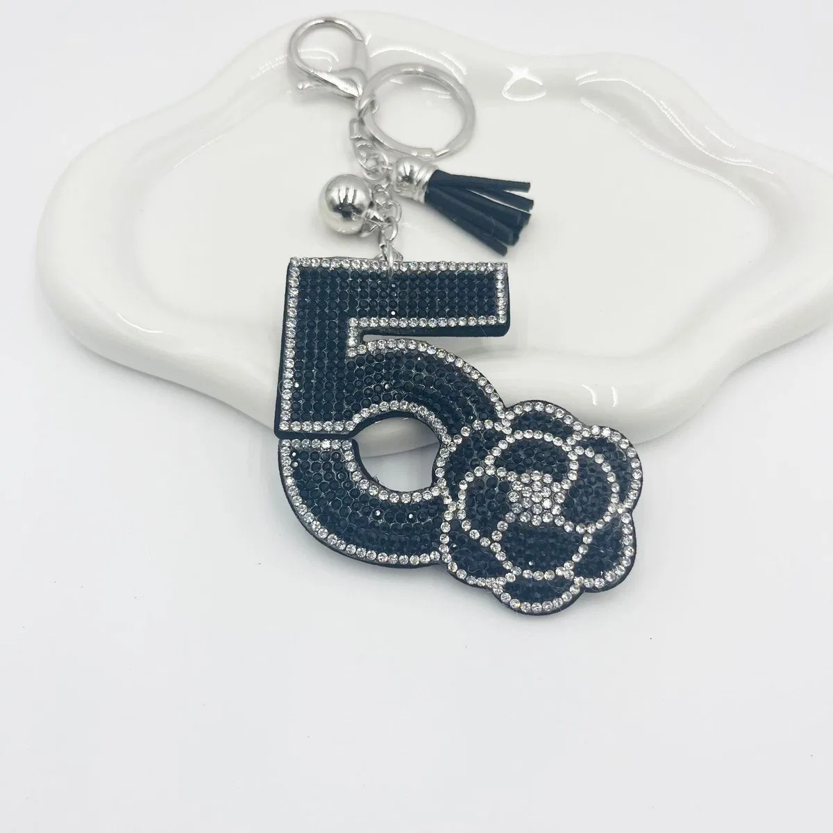 Number Five Floral Crystal Bag Charm, view 3