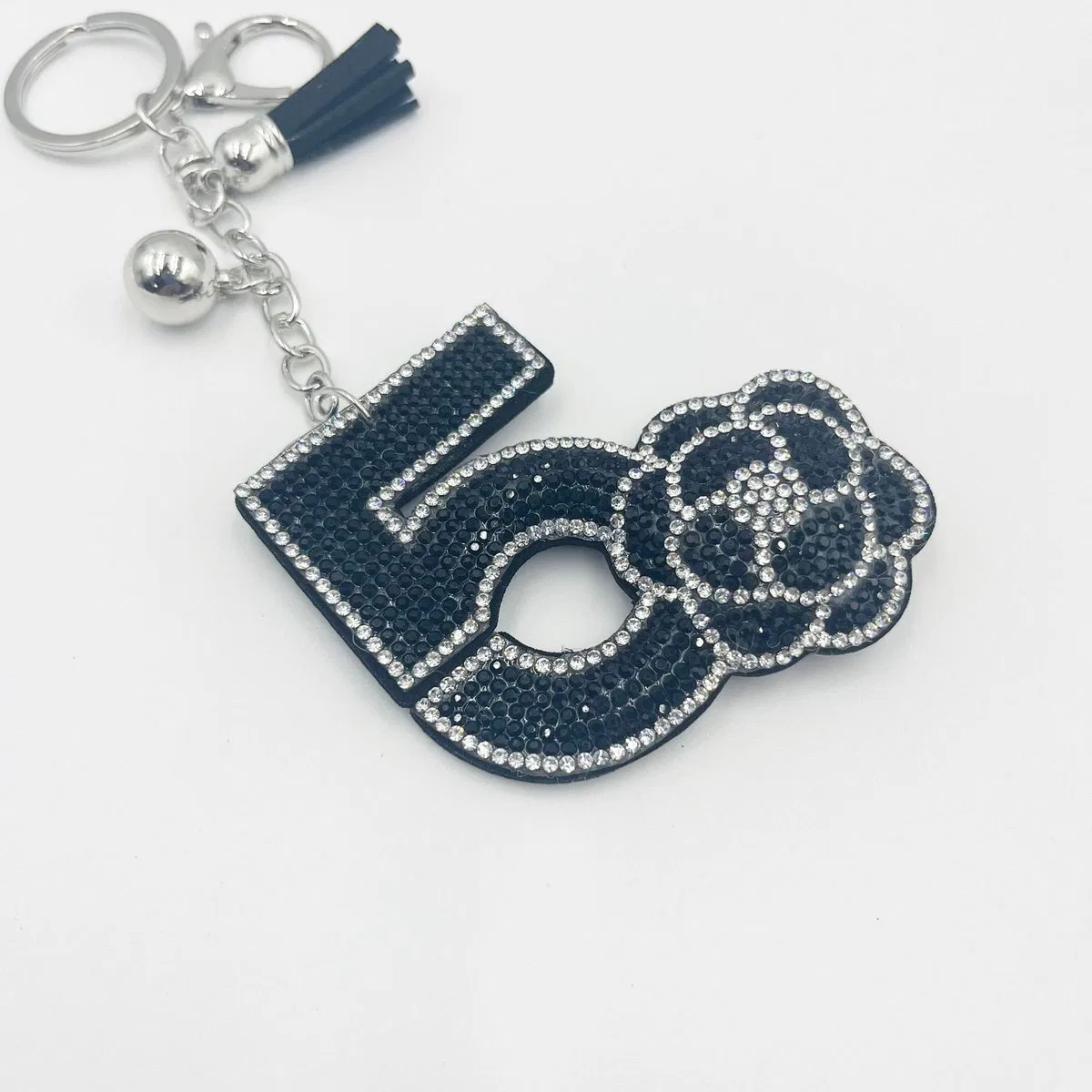 Number Five Floral Crystal Bag Charm, view 5