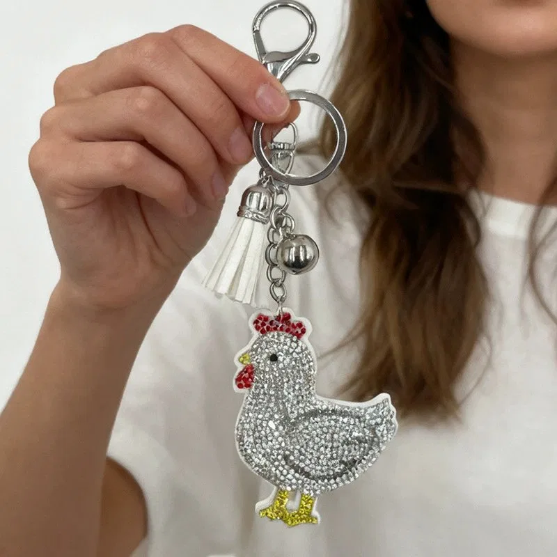 White Crystal Rooster Bag Charm, view 2