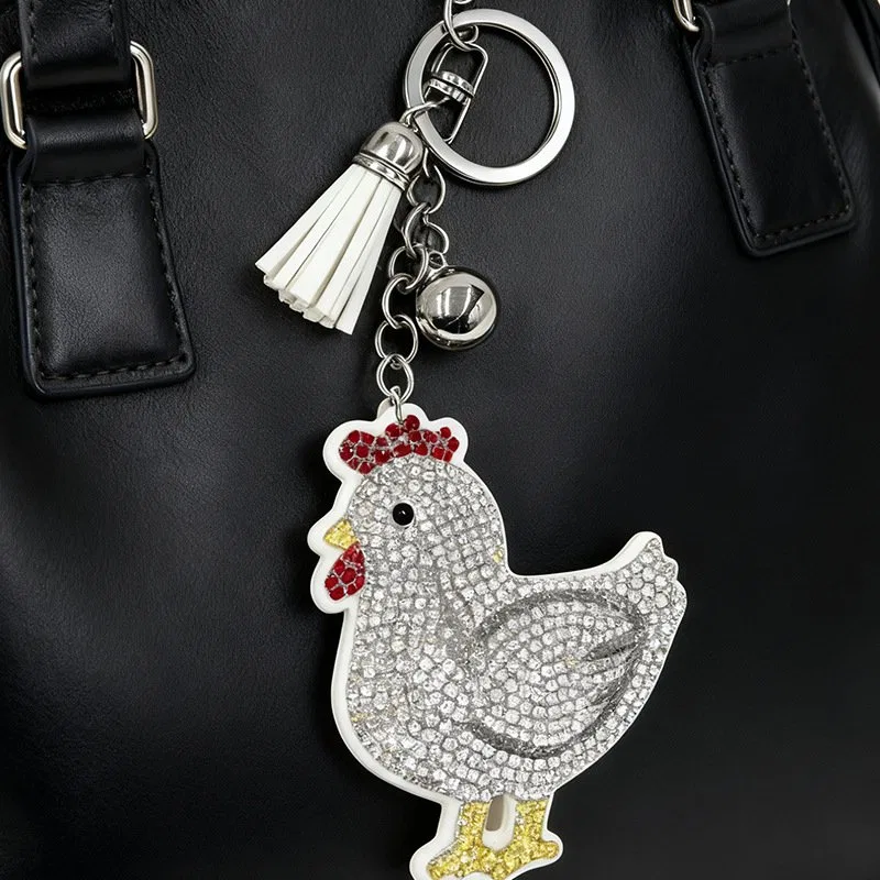 White Crystal Rooster Bag Charm, view 3