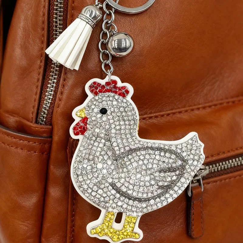 White Crystal Rooster Bag Charm, view 4