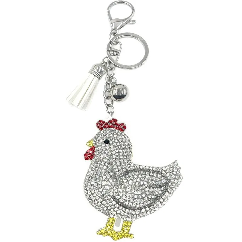 White Crystal Rooster Bag Charm, view 5
