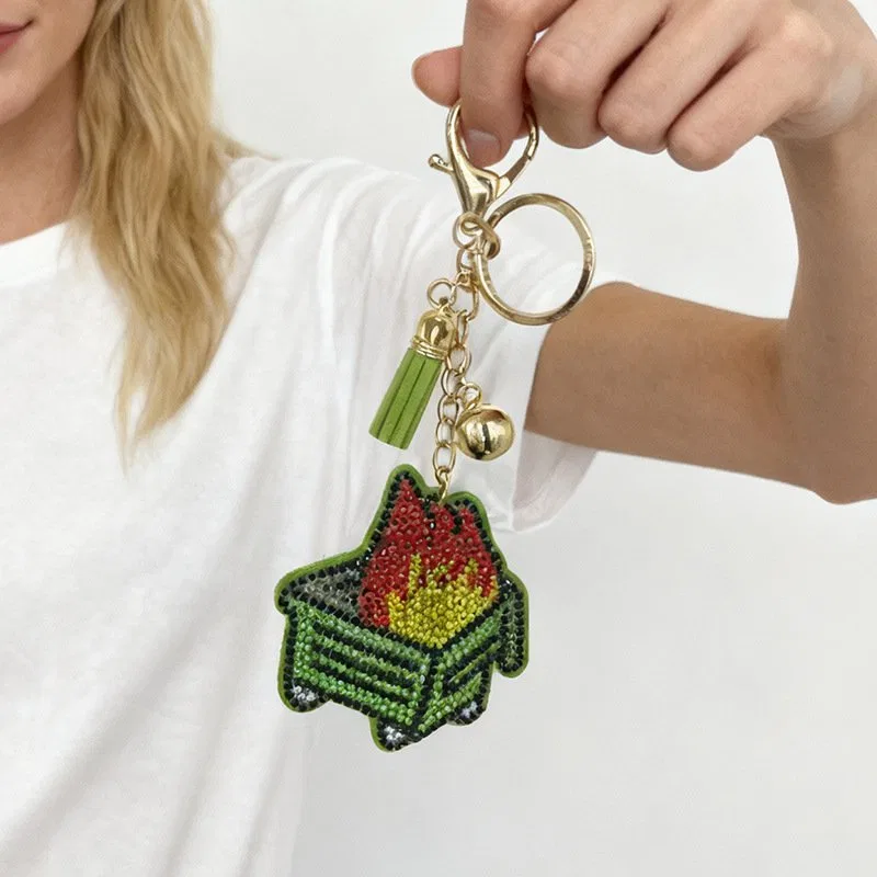 Flame-in-Planter Crystal Bag Charm, view 2