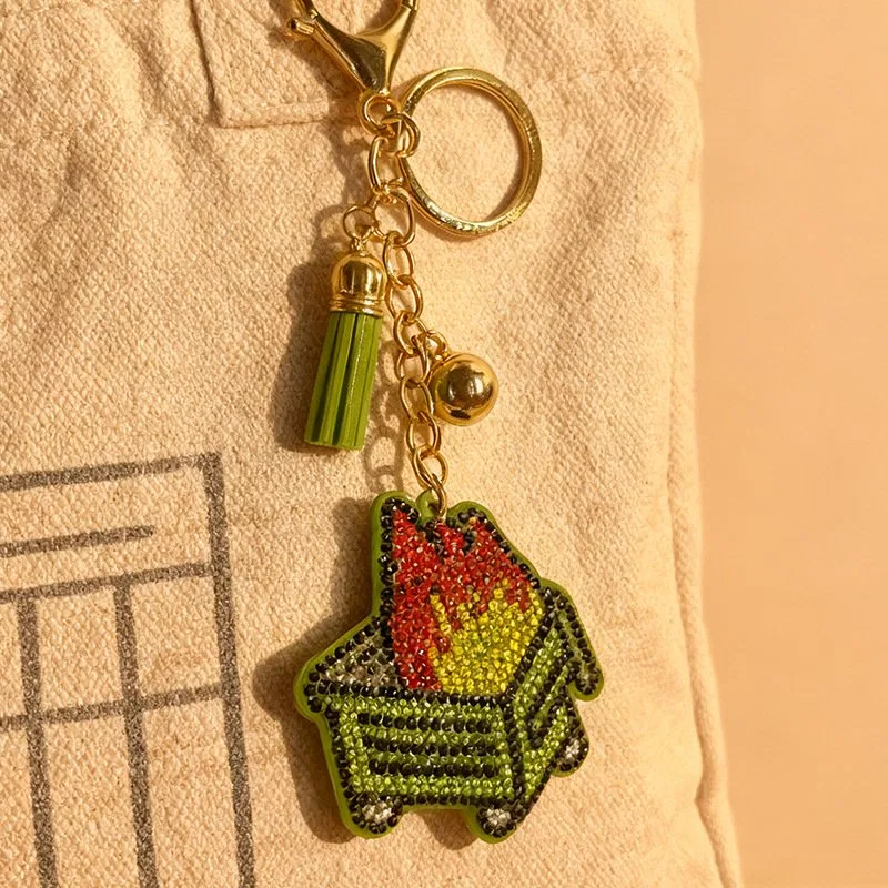 Flame-in-Planter Crystal Bag Charm, view 3