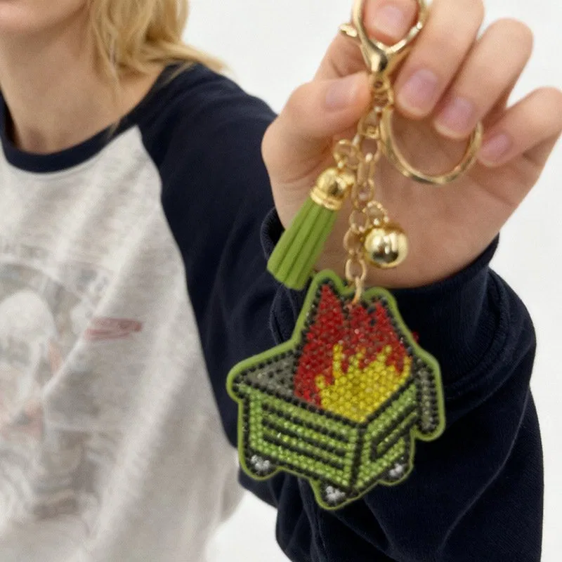 Flame-in-Planter Crystal Bag Charm, view 4