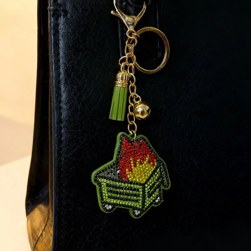 Flame-in-Planter Crystal Bag Charm, view 5