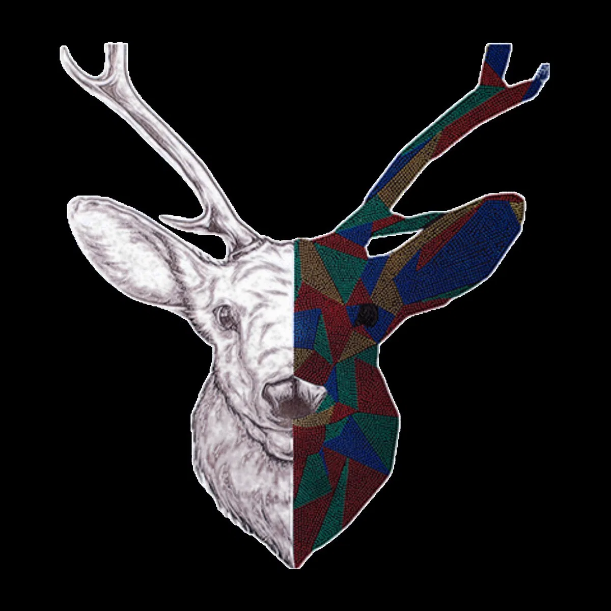 Split-Style Geometric Deer Graphic Tee, view 3