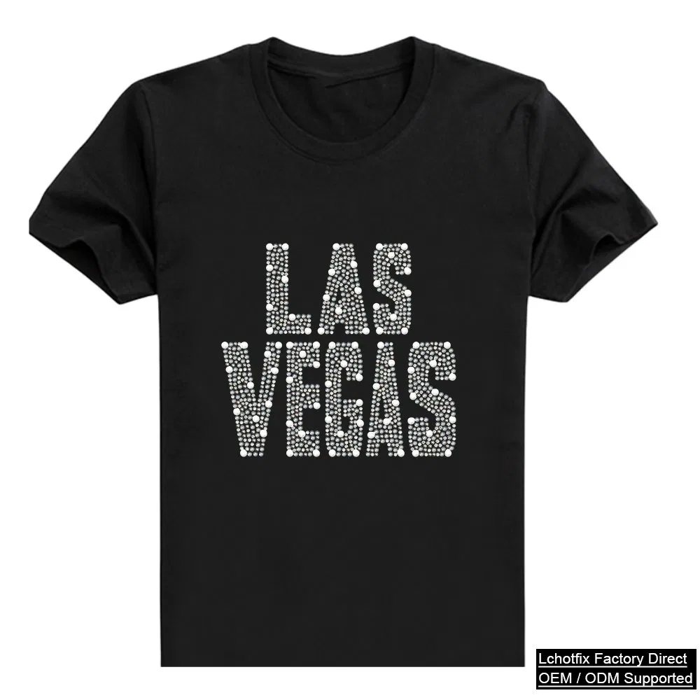 Full crystal LAS VEGAS tee, photographed view 1