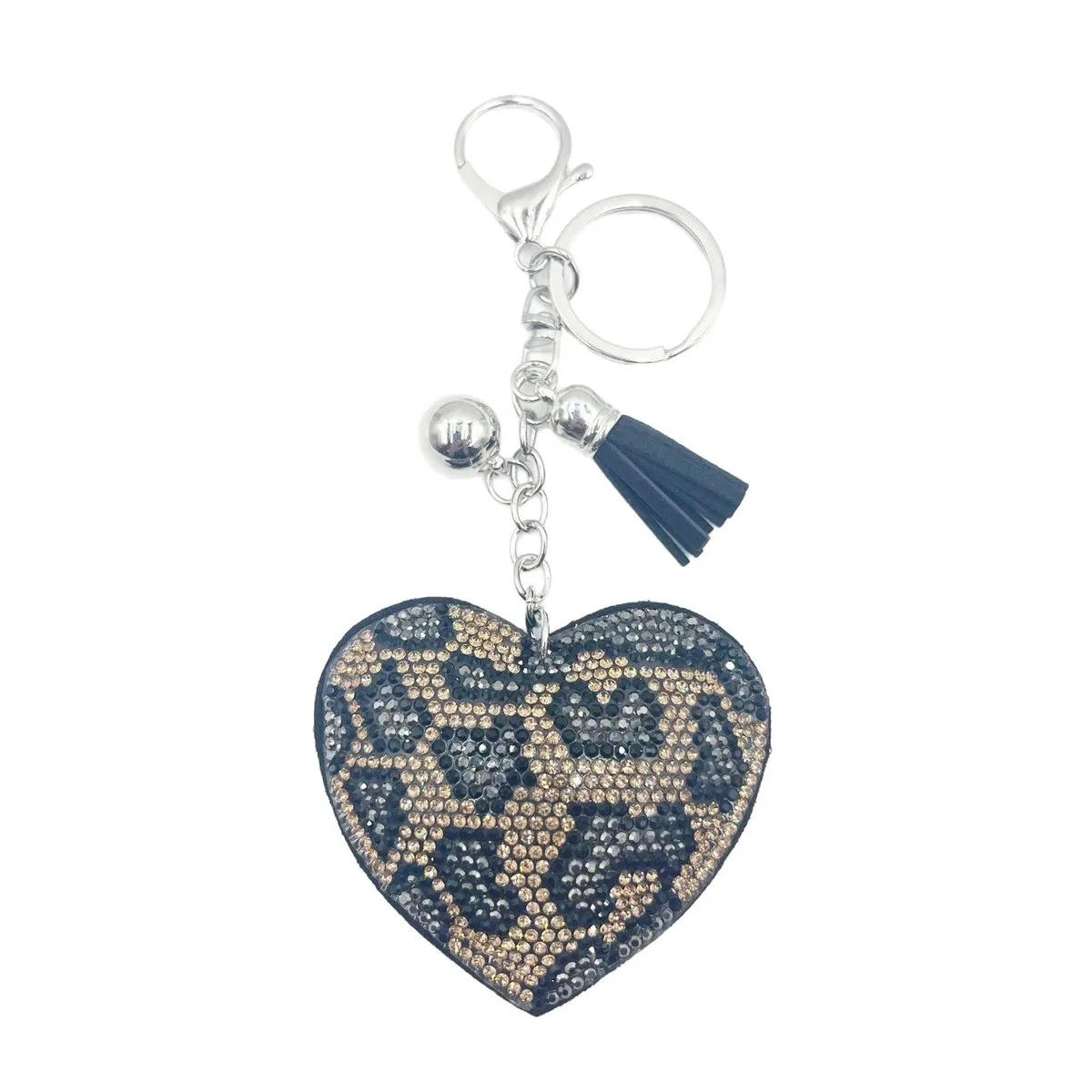 Warm-Stone Leopard Heart Tassel Charm, view 2