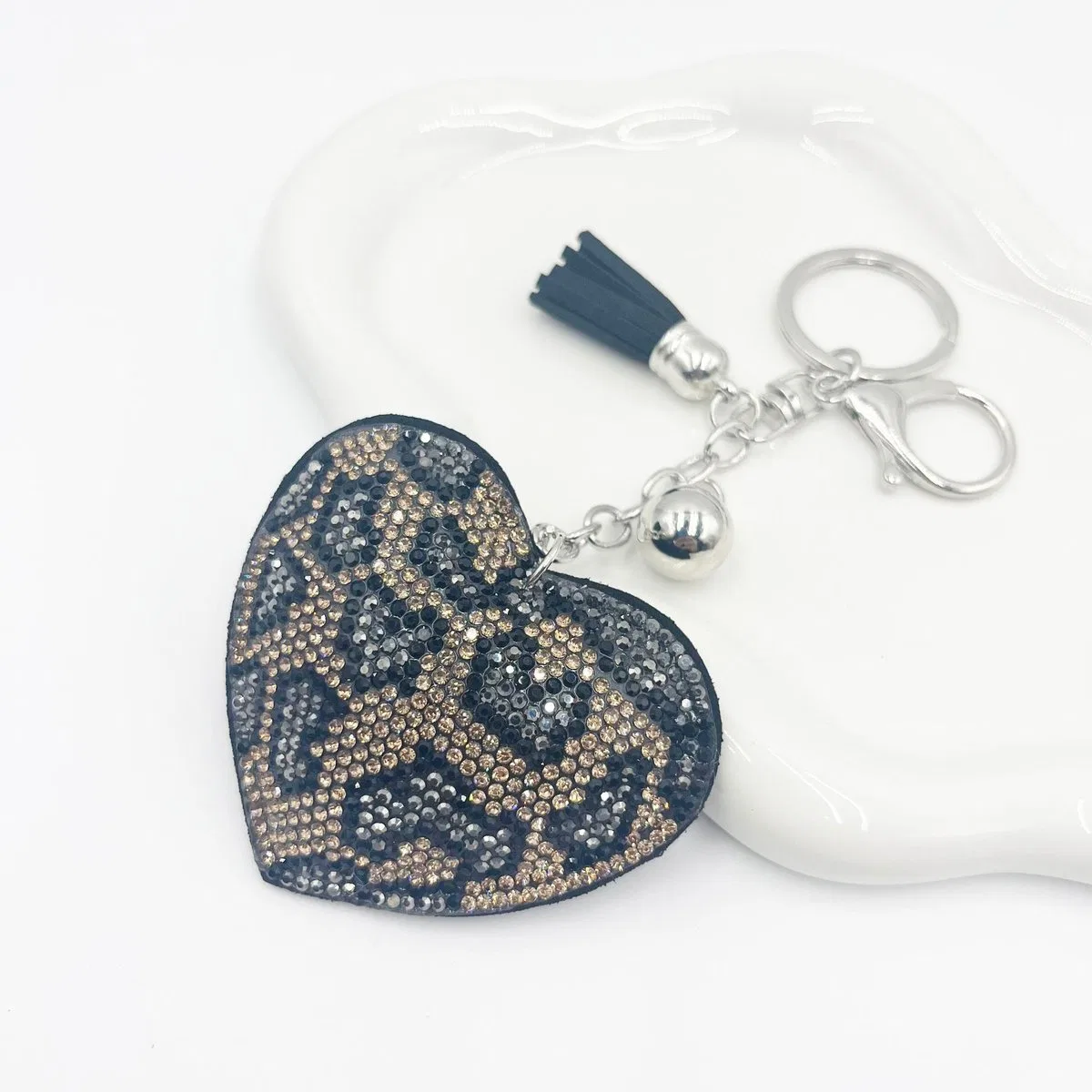 Warm-Stone Leopard Heart Tassel Charm, view 3