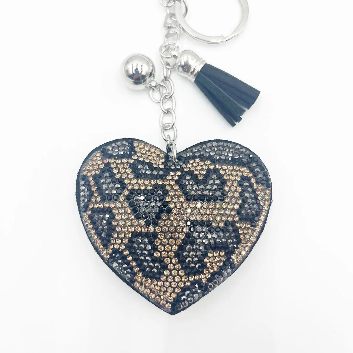 Warm-Stone Leopard Heart Tassel Charm, view 4