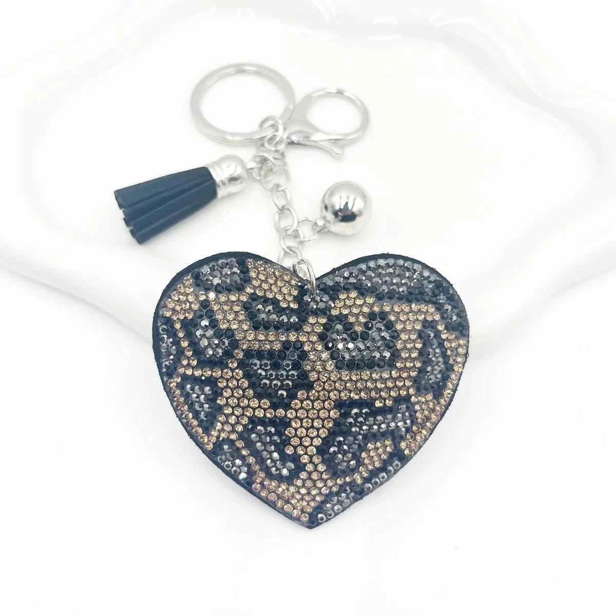 Warm-Stone Leopard Heart Tassel Charm, view 5