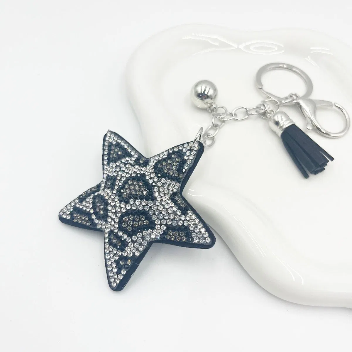 Leopard-Pattern Crystal Star Bag Charm, view 5