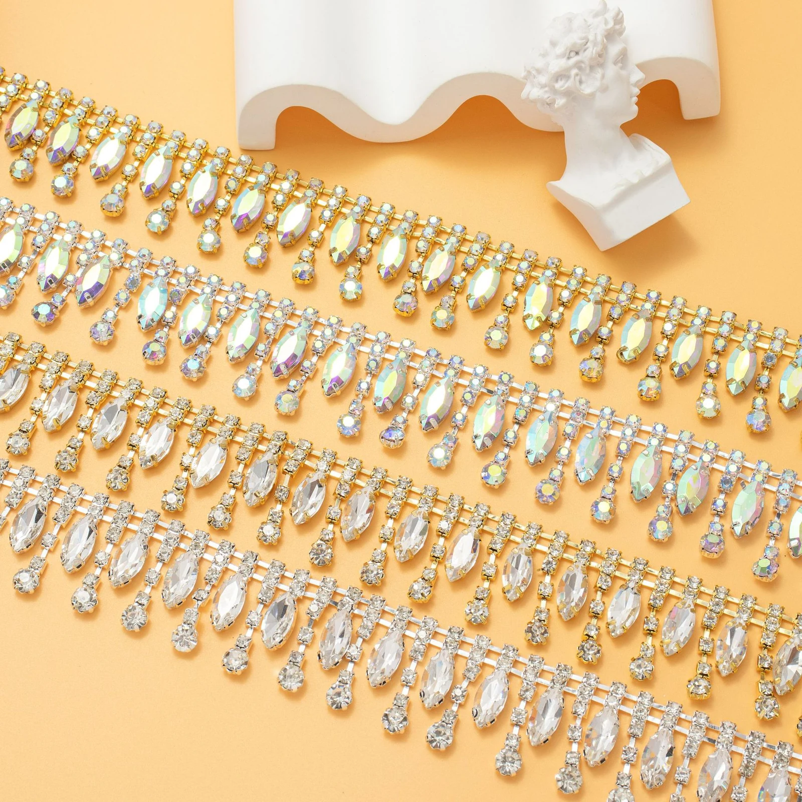 Crystal marquise and teardrop trim reference view 2; identify this view when requesting its exact construction