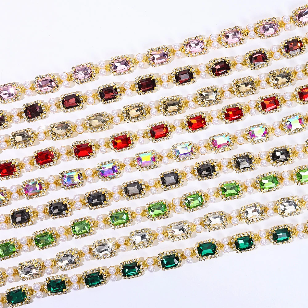 Pearl-Framed Rectangle Rhinestone Chain, reference view 2