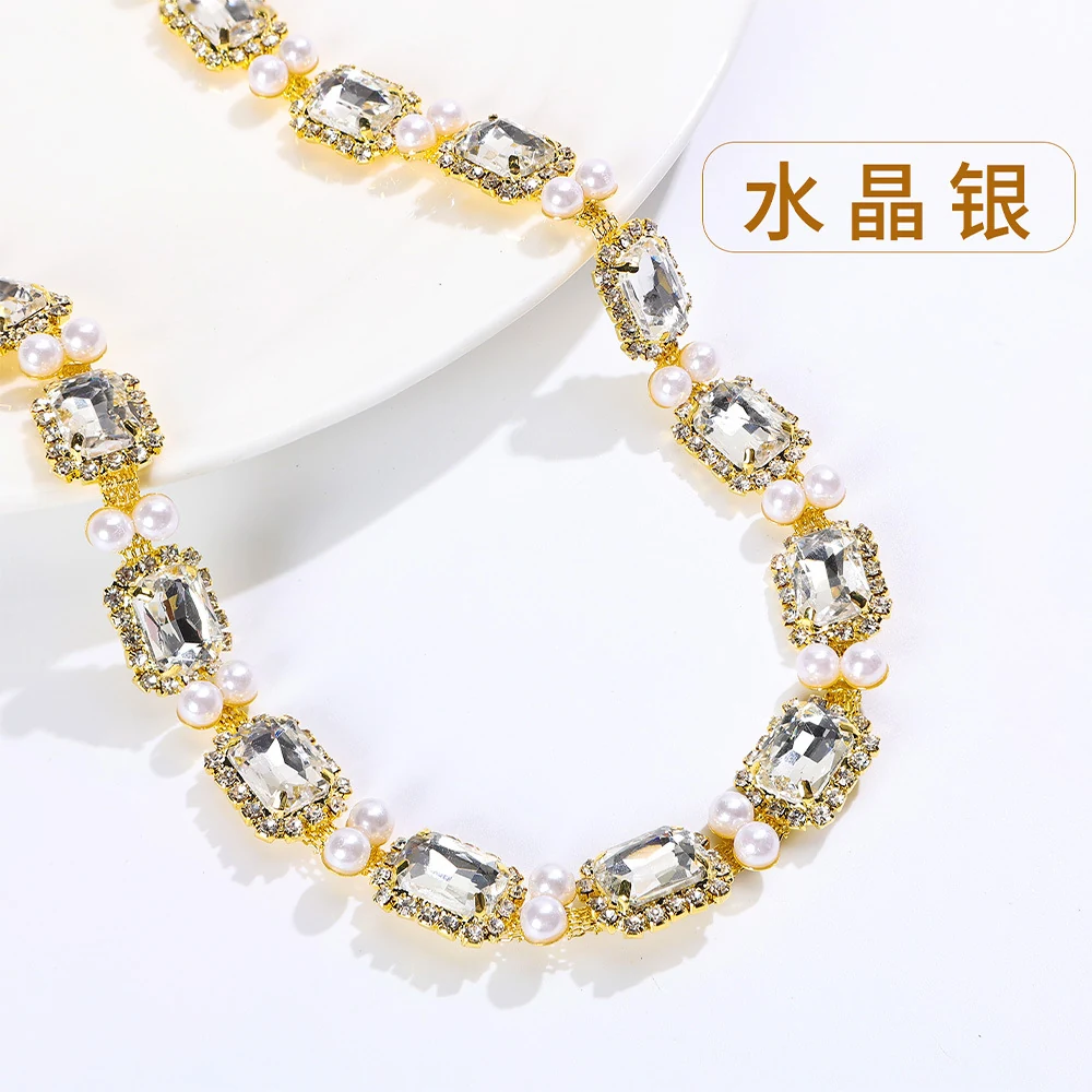 Pearl-Framed Rectangle Rhinestone Chain, reference view 6