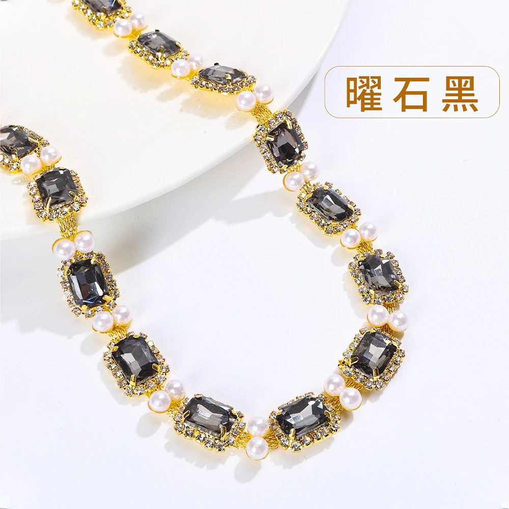 Pearl-Framed Rectangle Rhinestone Chain, reference view 7