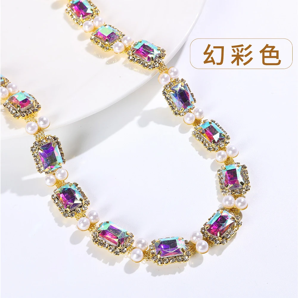 Pearl-Framed Rectangle Rhinestone Chain, reference view 9