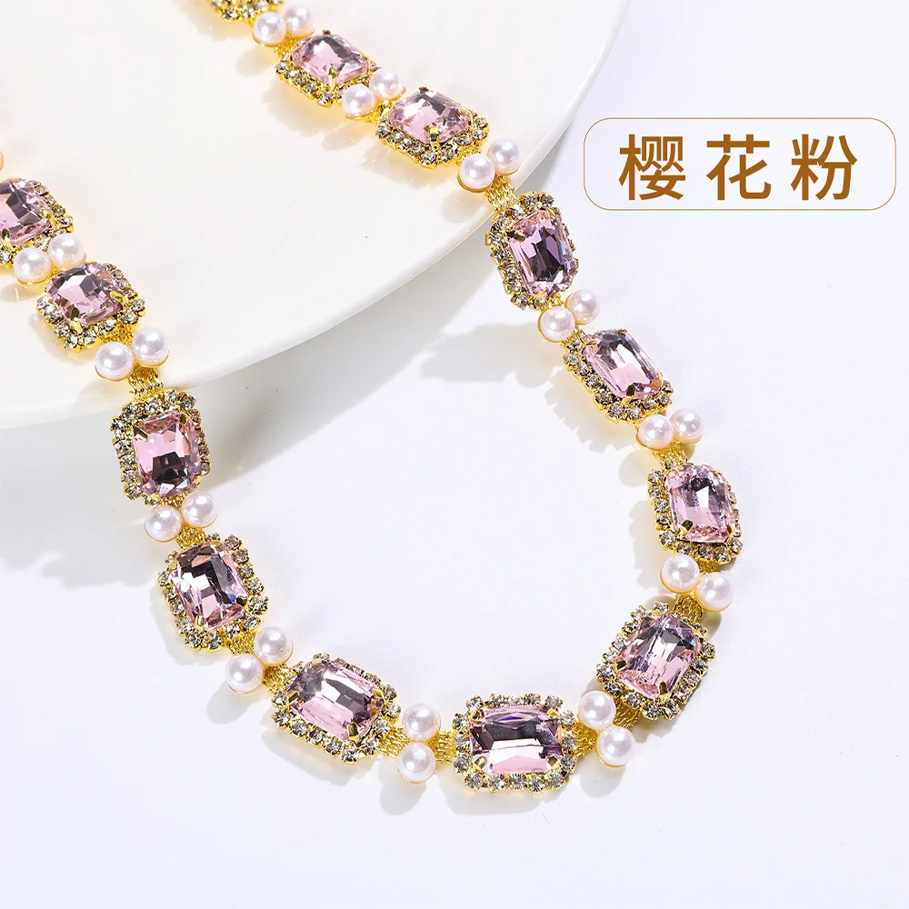 Pearl-Framed Rectangle Rhinestone Chain, reference view 12