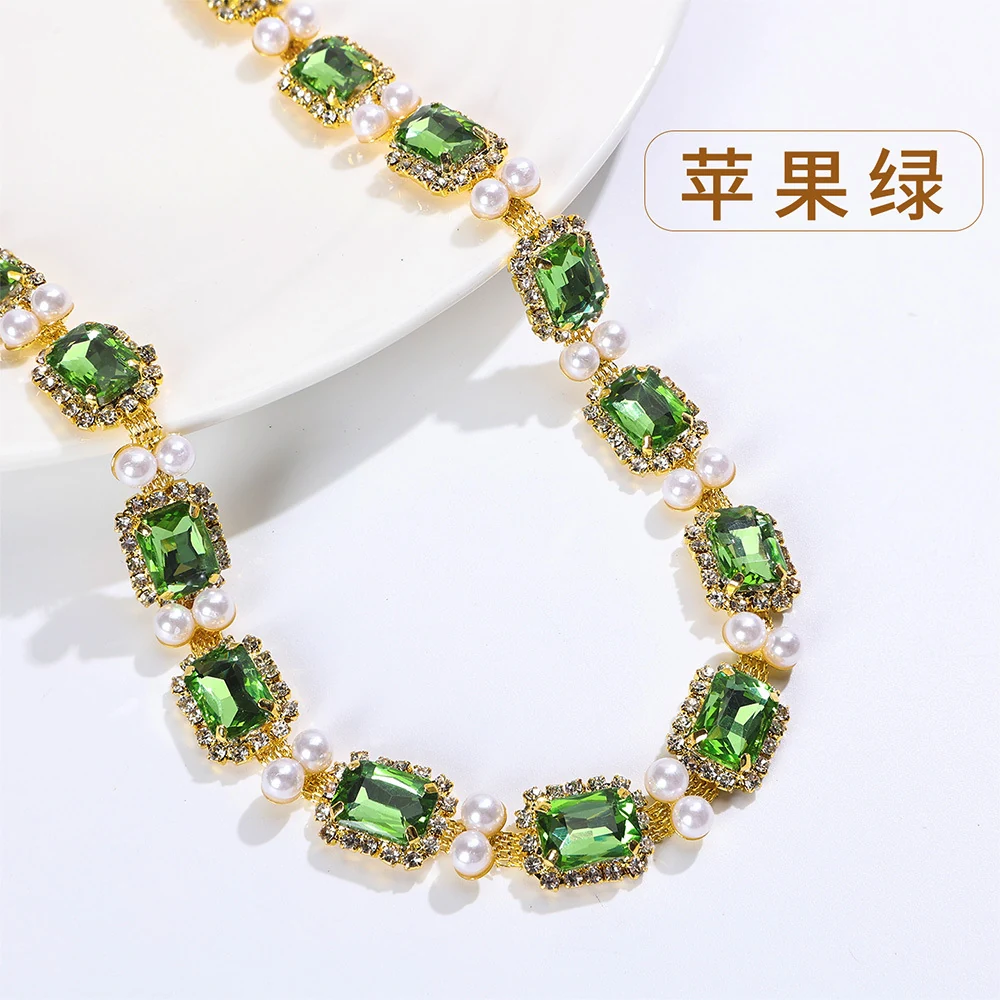 Pearl-Framed Rectangle Rhinestone Chain, reference view 13